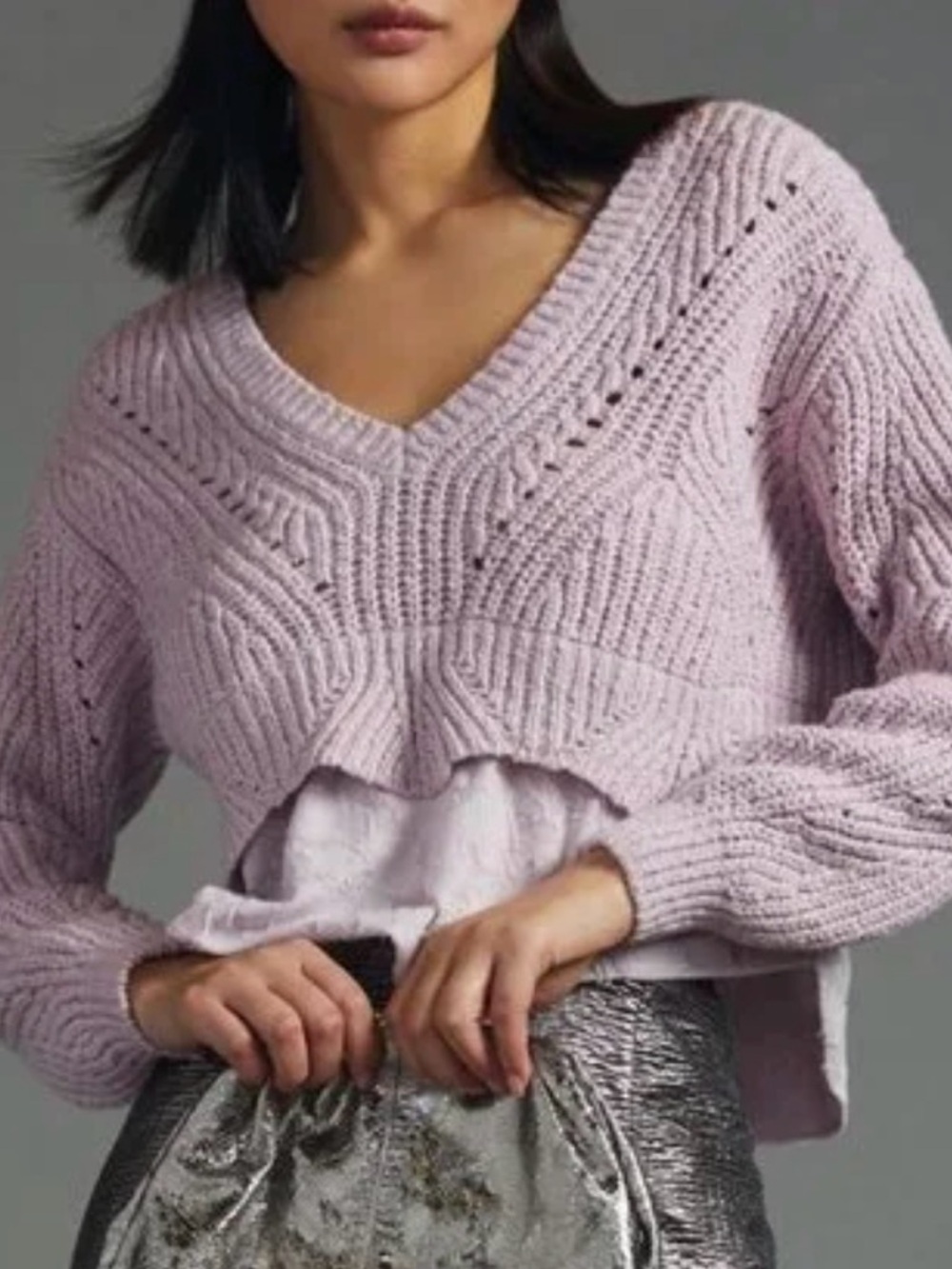 Anthropologie - Lavender V-Neck Layered Knit Sweater - XS